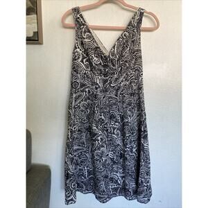 Lands End Dress Women’s Sz 2 White Black‎ Paisley Faux Wrap Lined A Line